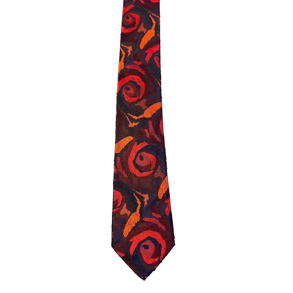 Vintage Krantz London Mid-Century Men 100% Silk Tie Abstract Swirl Red Black